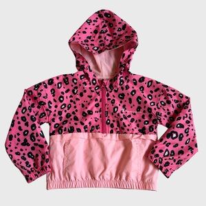 Champion Girls Pink and Black Leopard Hooded Windbreaker Jacket Size 4T Light